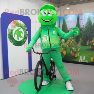 Green Unicyclist mascot costume character dressed with a Jumpsuit and Scarf clips