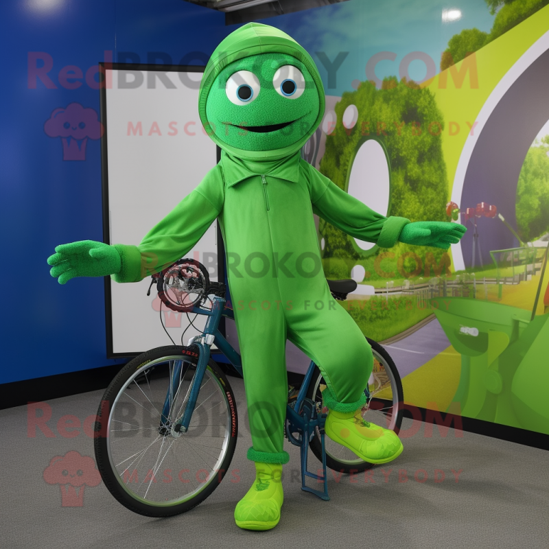 Green Unicyclist mascot costume character dressed with a Jumpsuit and Scarf clips