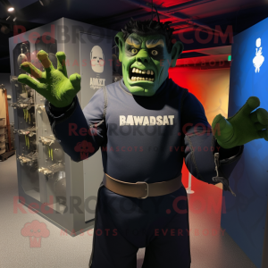 Navy Frankenstein mascot costume character dressed with a Rash Guard and Gloves