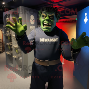 Navy Frankenstein mascot costume character dressed with a Rash Guard and Gloves