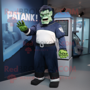 Navy Frankenstein mascot costume character dressed with a Rash Guard and Gloves