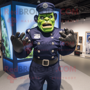Navy Frankenstein mascot costume character dressed with a Rash Guard and Gloves