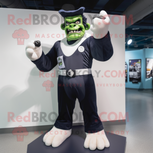 Navy Frankenstein mascot costume character dressed with a Rash Guard and Gloves