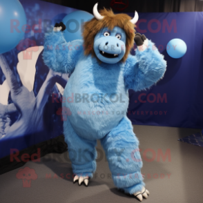 Sky Blue Woolly Rhinoceros mascot costume character dressed with a Henley Tee and Anklets