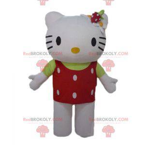 Mascotte Hello Kitty met een rode top met witte stippen -