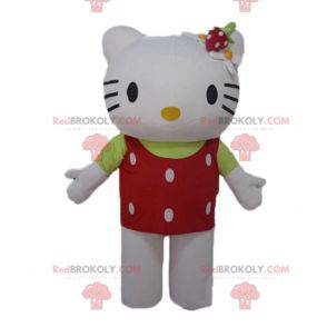 Hello Kitty maskot med rød topp med hvite prikker -