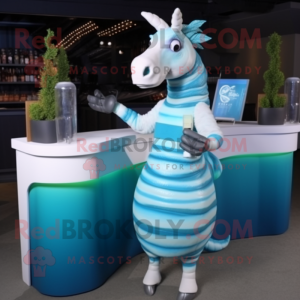 Cyan Quagga mascot costume character dressed with a Cocktail Dress and Rings