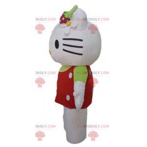 Mascota de Hello Kitty con un top rojo con lunares blancos -