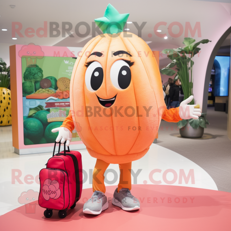 Peach Enchiladas mascot costume character dressed with a Joggers and Handbags Peach Enchiladas mascot costume character dressed with a Joggers and Handbags