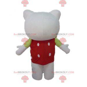 Mascota de Hello Kitty con un top rojo con lunares blancos -