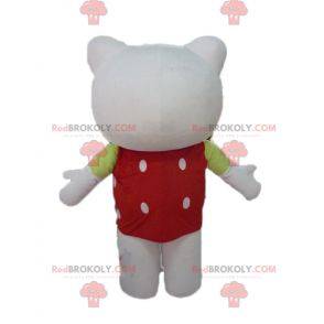 Mascota de Hello Kitty con un top rojo con lunares blancos -