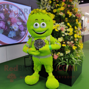 Lime Green Bouquet Of Flowers mascot costume character dressed with a Jumpsuit and Smartwatches