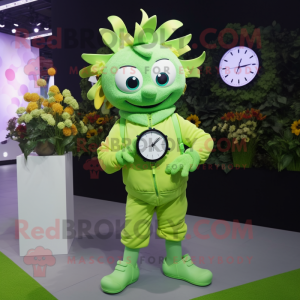 Lime Green Bouquet Of Flowers mascot costume character dressed with a Jumpsuit and Smartwatches