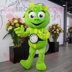 Lime Green Bouquet Of Flowers mascot costume character dressed with a Jumpsuit and Smartwatches