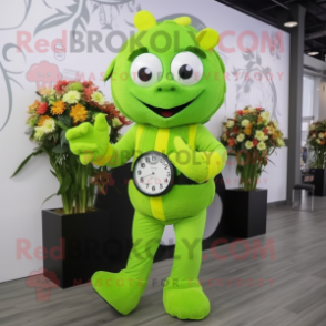 Lime Green Bouquet Of Flowers mascot costume character dressed with a Jumpsuit and Smartwatches
