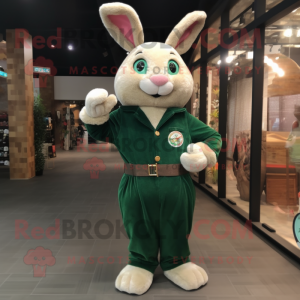 Forest Green Rabbit mascot costume character dressed with a Corduroy Pants and Bracelet watches