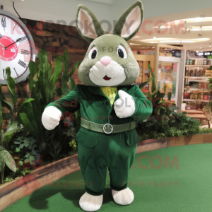 Forest Green Rabbit mascot costume character dressed with a Corduroy Pants and Bracelet watches