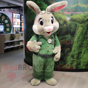 Forest Green Rabbit mascot costume character dressed with a Corduroy Pants and Bracelet watches