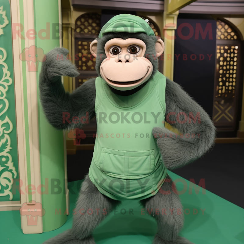 Green Chimpanzee mascot costume character dressed with a Vest and Headbands