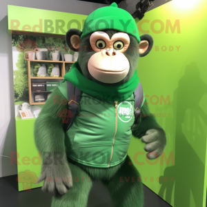 Green Chimpanzee mascot costume character dressed with a Vest and Headbands