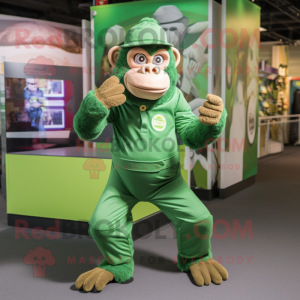 Green Chimpanzee mascot costume character dressed with a Vest and Headbands