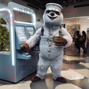 Silver Sloth mascot costume character dressed with a Bodysuit and Berets