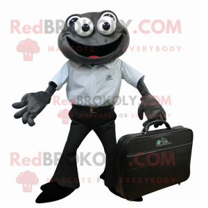 Black Crab mascot costume character dressed with a Button-Up Shirt and Briefcases