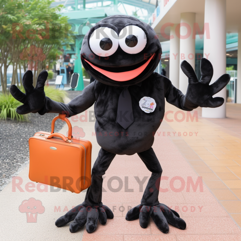 Black Crab mascot costume character dressed with a Button-Up Shirt and Briefcases