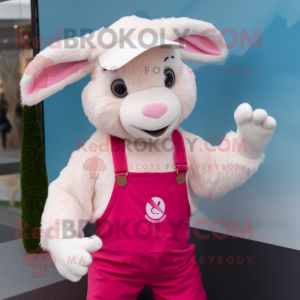 Pink Angora Goat mascot costume character dressed with a Chinos and Beanies
