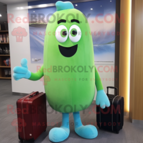 Cyan Celery mascot costume character dressed with a Long Sleeve Tee and Briefcases