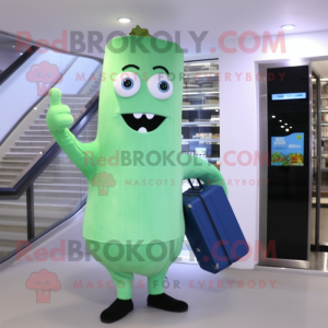 Cyan Celery mascot costume character dressed with a Long Sleeve Tee and Briefcases
