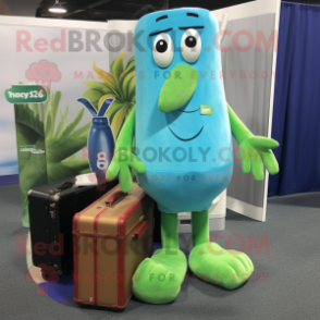 Cyan Celery mascot costume character dressed with a Long Sleeve Tee and Briefcases