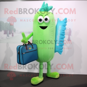Cyan Celery mascot costume character dressed with a Long Sleeve Tee and Briefcases