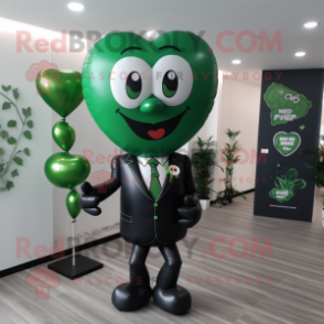 Forest Green Heart Shaped Balloons mascot costume character dressed with a Suit and Tie pins