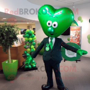 Forest Green Heart Shaped Balloons mascot costume character dressed with a Suit and Tie pins