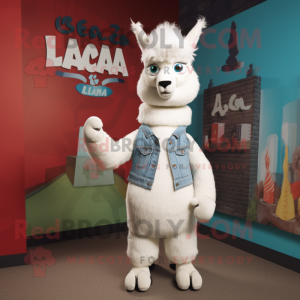 White Llama mascot costume character dressed with a Skinny Jeans and Shoe laces