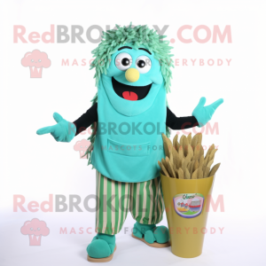 Cyan Pesto Pasta mascot costume character dressed with a Bermuda Shorts and Necklaces