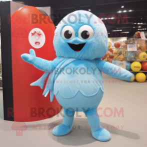 Sky Blue Juggle mascot costume character dressed with a Bikini and Shawl pins