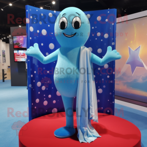 Sky Blue Juggle mascot costume character dressed with a Bikini and Shawl pins