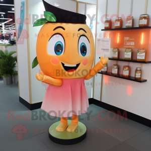 Peach Scented Candle mascot costume character dressed with a Cocktail Dress and Wallets