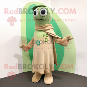 Tan Green Bean mascot costume character dressed with a Playsuit and Shawls