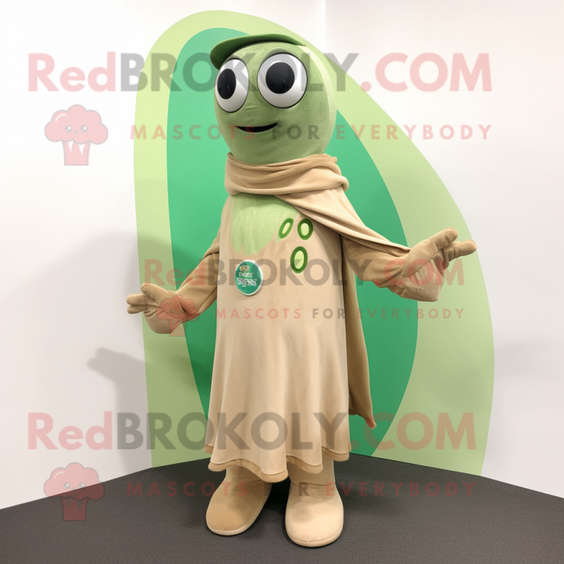 Tan Green Bean mascot costume character dressed with a Playsuit and Shawls Tan Green Bean mascot costume character dressed with a Playsuit and Shawls
