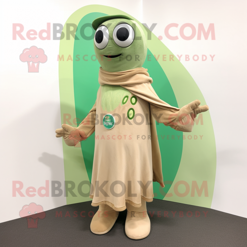 Tan Green Bean mascot costume character dressed with a Playsuit and Shawls