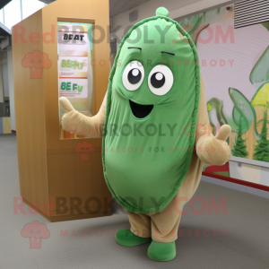 Tan Green Bean mascot costume character dressed with a Playsuit and Shawls