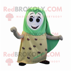 Tan Green Bean mascot costume character dressed with a Playsuit and Shawls
