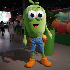 Olive Mandarin mascot costume character dressed with a Jeans and Shoe laces