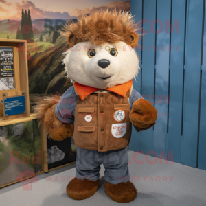 Rust Hedgehog mascot costume character dressed with a Polo Tee and Mittens