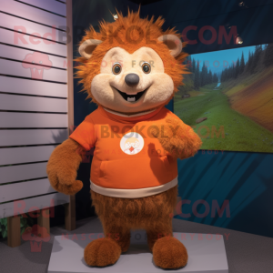 Rust Hedgehog mascot costume character dressed with a Polo Tee and Mittens