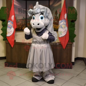 Gray Horseshoe mascot costume character dressed with a A-Line Skirt and Scarf clips