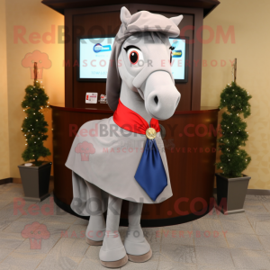 Gray Horseshoe mascot costume character dressed with a A-Line Skirt and Scarf clips